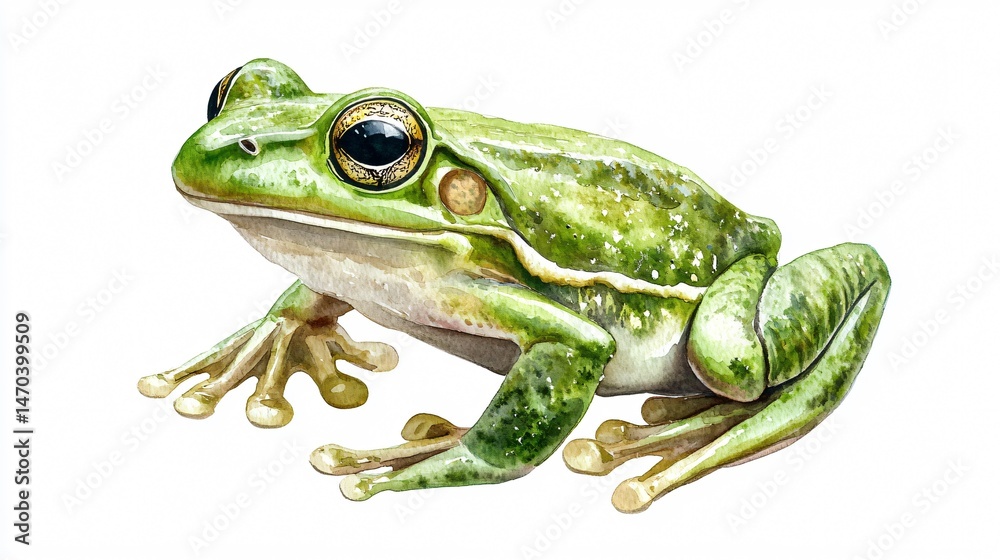 Fototapeta premium Vibrant Watercolor Green Frog Illustration - Hand Painted Nature Artwork