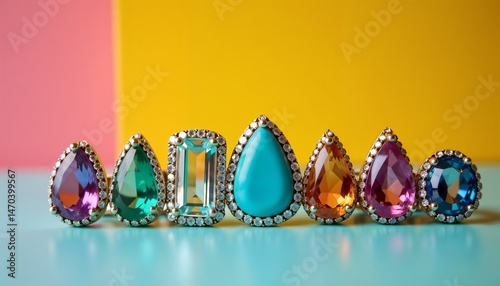 Obraz na płótnie Colorful gemstones arranged on a bright background w salonie