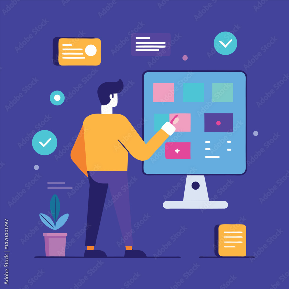 Man Using Computer Interface for Project Management and Task Organization Man Using Computer Interface for Project Management and Task Organization