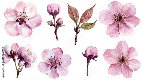 Elegant Watercolor Sakura Flowers Set - Floral Elements