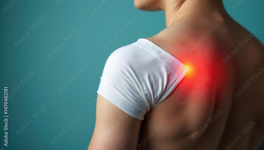 Fototapeta premium Close-up of a bandaged shoulder, showing signs of injury and recovery , MRI, tendon, wellbeing