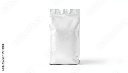 Blank Foil vacuum sealed coffee bag isolated on white background. Packaging template mockup collection. Aluminium coffee pack. Stand up Front view Package. White tone