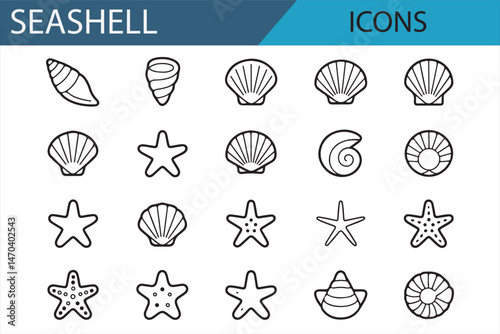 Seashell Icons for Representing Ocean Life, Nature, and the Beach