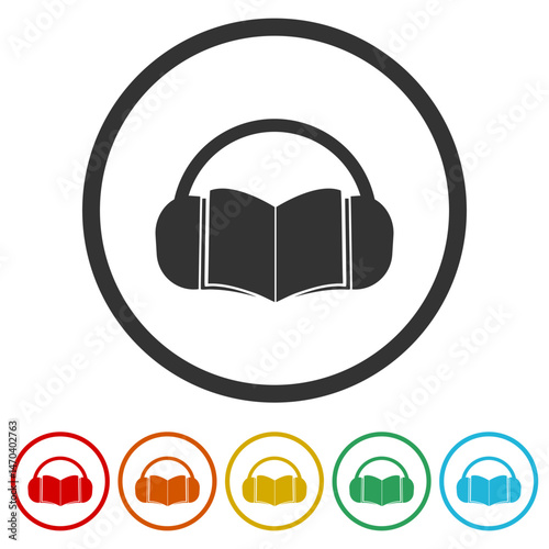 Audio guide icon. Set icons in color circle buttons