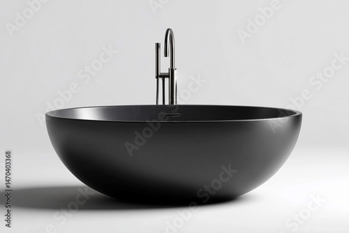 Modern black freestanding bathtub with sleek faucet and minimalist design for contemporary bathrooms