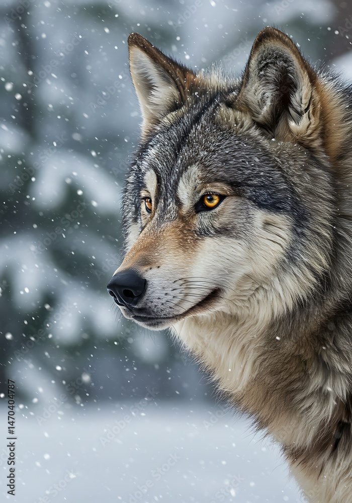 Fototapeta premium Winter Wolf: Majesty in the Snowfall AI Generated
