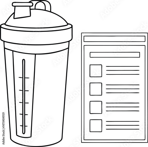 Line drawing shows a shaker bottle and a sheet with checkboxes on white