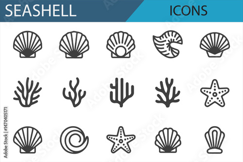 Seashell Icons Representing Marine Life and Beach Themes