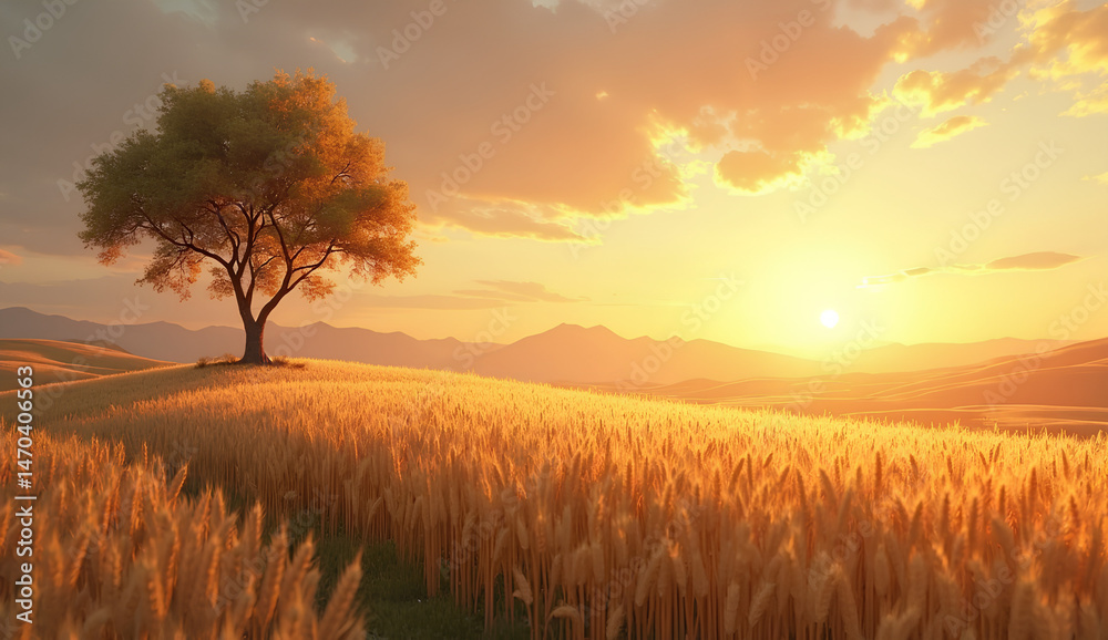 Fototapeta premium Golden Sunset Over Wheat Field