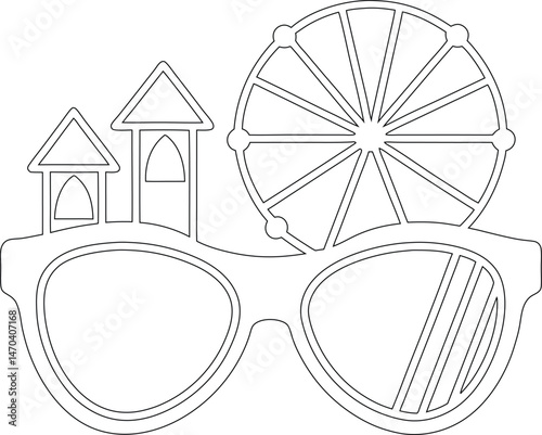 Waterpark View Inside Sunglasses Coloring Page for Kids