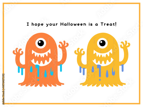 ハロウィーン■ハロウィーンモンスターのイラストセット■ポストカード	

