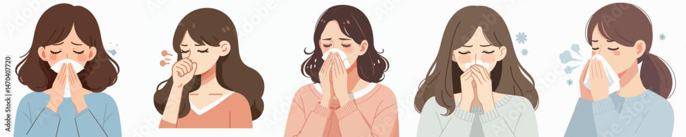 woman coughing while holding chest style vector flat design woman coughing while holding chest style vector flat design