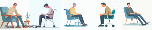 weak man sitting on chair vector flat design style