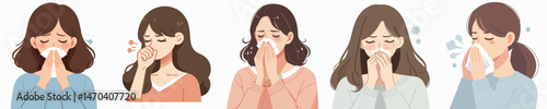 woman coughing while holding chest style vector flat design