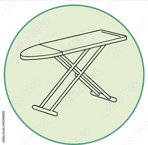 Simple ironing board outline icon stands isolated in soft green circle color