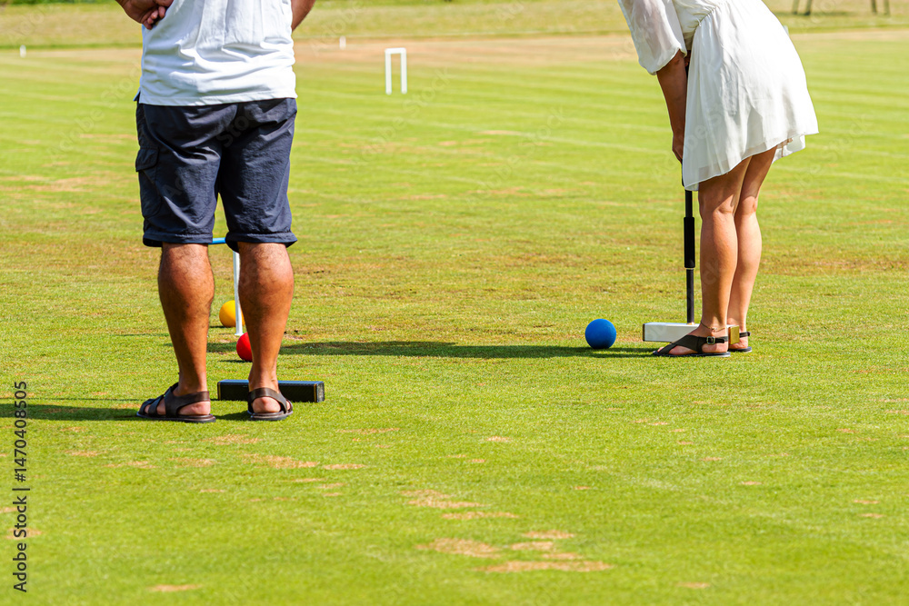 Obraz premium People enjoying a game of croquet on a sunny afternoon at a grassy park