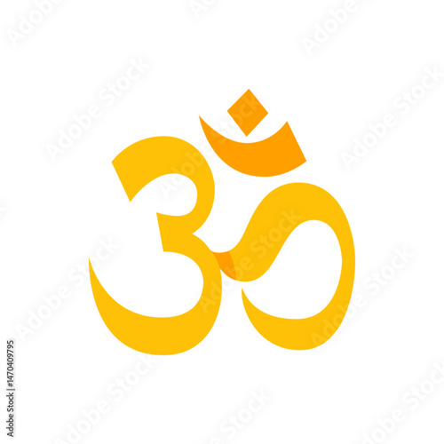 Illustration of a golden om symbol with a square on top against a white background in a minimalist style