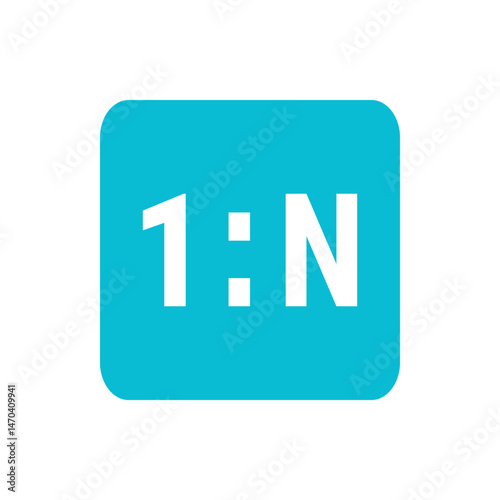 Illustration of a cyan rounded rectangle containing the white text one colon n centered within the shape perfectly