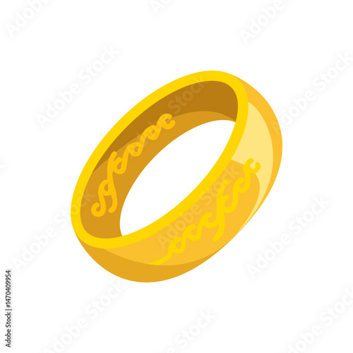 A golden ring with intricate elvish script engravings adorning its surface in a stylized illustration