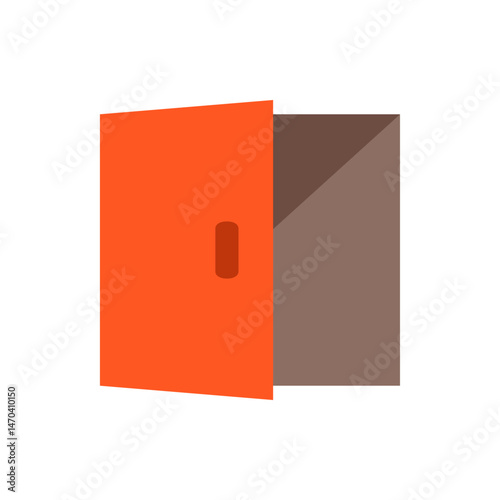 Illustration of an open door with an orange door panel and a brown interior visible behind it design element