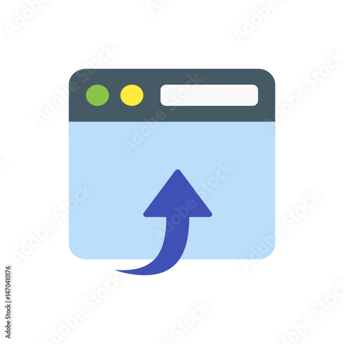 Illustration of a browser window with a blue upward arrow indicating upload functionality displayed centrally