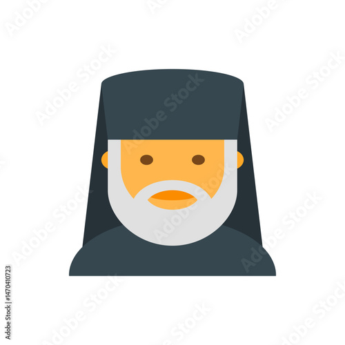 Illustration of a man with a white beard wearing a black hat and robe in a simple flat vector style