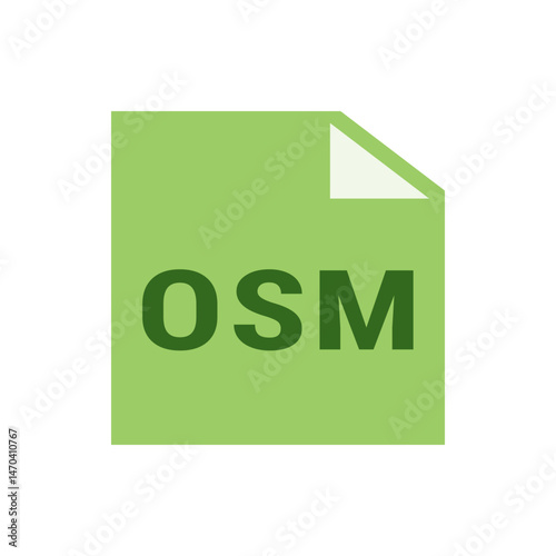 Illustration of a green file with a folded corner and the green letters osm displayed prominently on it
