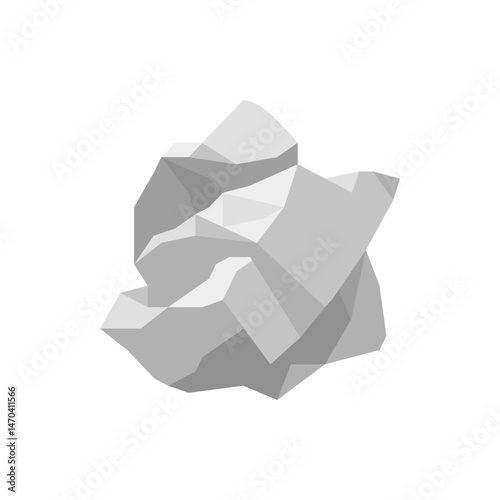 Illustration of a crumpled paper ball with geometric shapes and gray color on a white background view