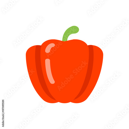 Illustration of a vibrant red bell pepper with a green stem isolated on a white background in cartoon style