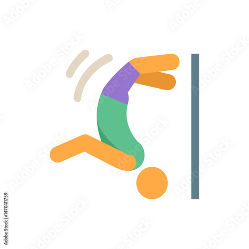 Illustration of a stylized figure doing a wall flip with motion lines and a vertical line element near by