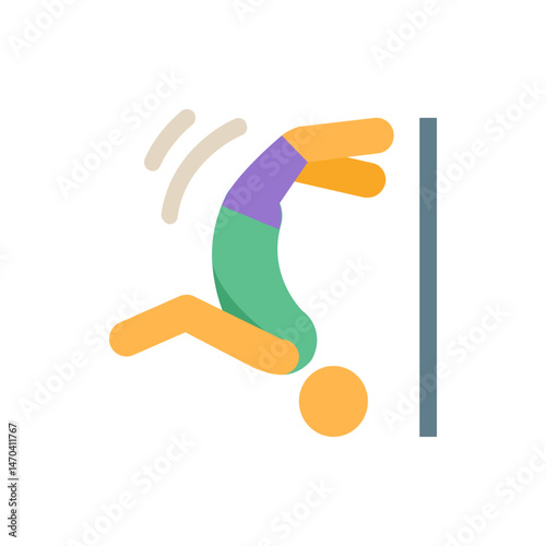 Illustration of a person performing a wall flip with motion lines and a vertical bar on the right side
