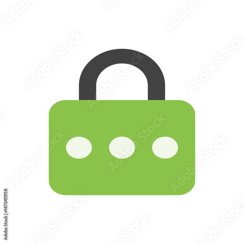 Illustration of a green padlock with three white circles and a black shackle for security purposes lock