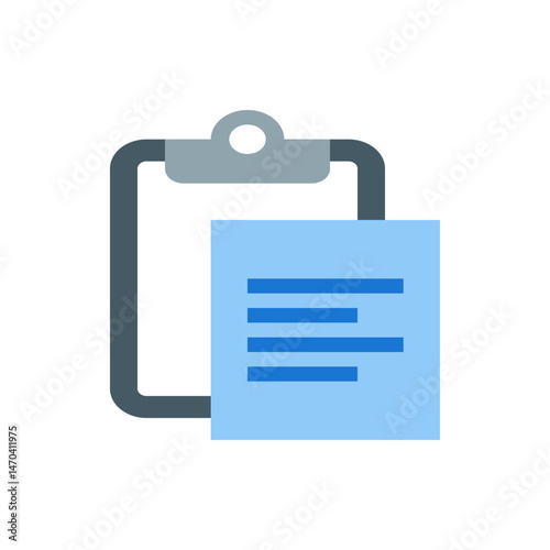 Illustration of a clipboard with a gray frame and a light blue sheet with dark blue lines on it shown