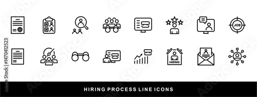 Hiring Process Line Icons. Recruitment, Job Application, Interview, Candidate Selection Vector Set