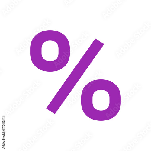 A purple percentage sign with two circles and a diagonal line on a plain white background image view