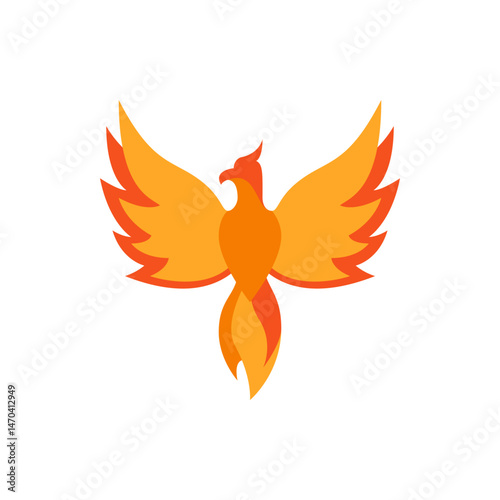 Illustration of a stylized phoenix with outstretched wings in shades of orange and yellow colorscheme