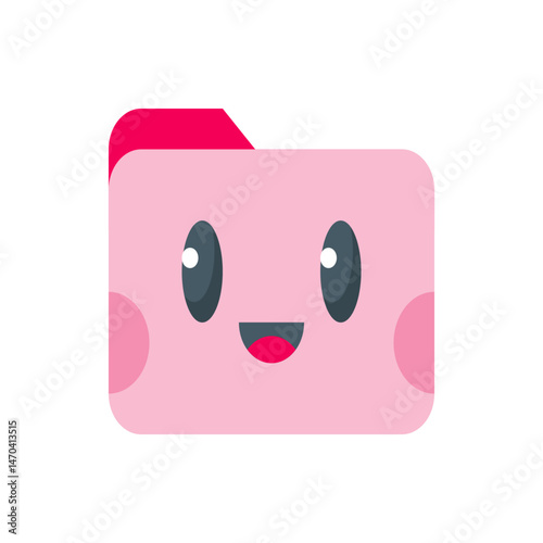 A cartoon style folder icon with a pink color scheme and a smiling face on the front of the folder