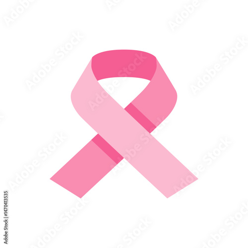 Illustration of a pink ribbon symbol representing breast cancer awareness and support on white background