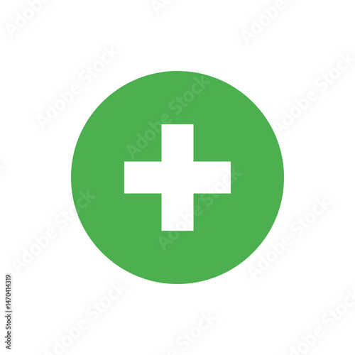 Green circle containing a white plus sign centered within it representing addition or a medical symbol