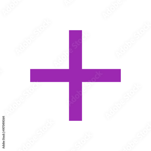Illustration of a simple purple plus sign with equal width bars against a white background in a minimalist style