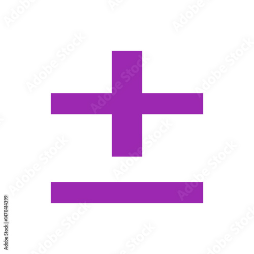 A purple plus minus symbol centered on a white background representing mathematical operations and balance precisely