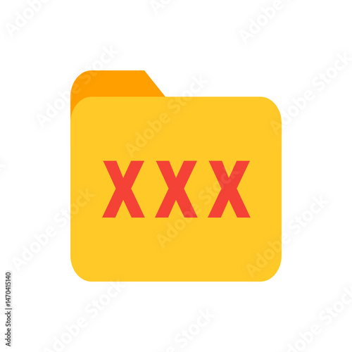 Yellow folder icon with orange tab and three red x letters indicating adult content or restricted access folder
