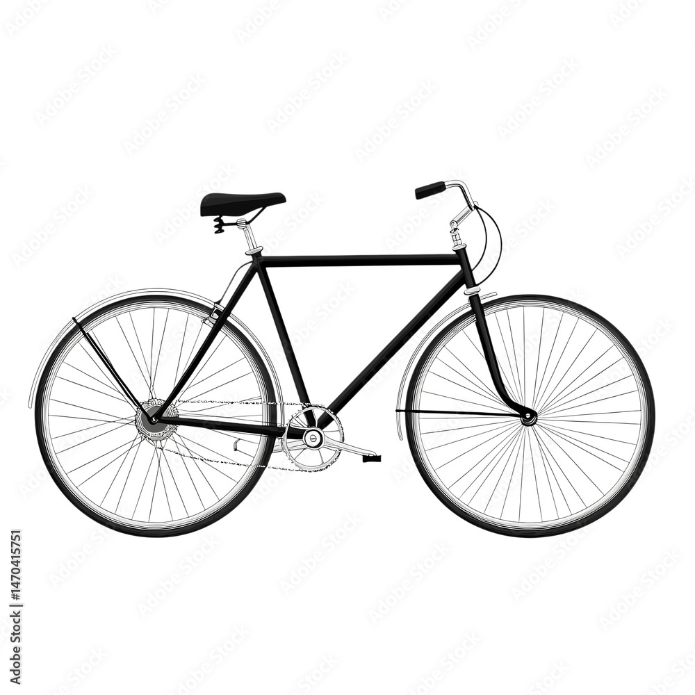 Fototapeta premium Classic Black Bicycle Design on Transparent Background Ideal for Cycling Illustrations and Transportation Graphics