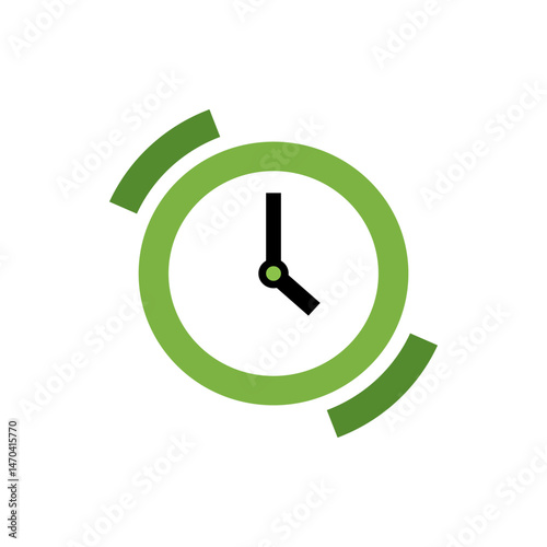 Illustration of a clock face with black hands and a green circular outline with green segments around it