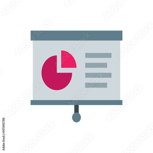 Presentation screen displaying a pie chart with a section highlighted and text lines shown on screen