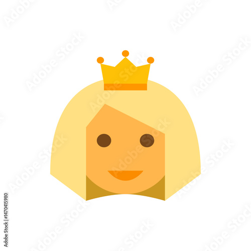 Illustration of a blonde princess with a golden crown and a simple face on a white background image