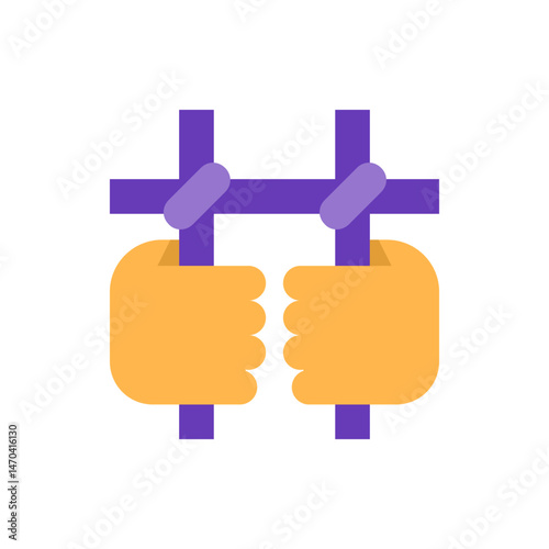 Illustration of two hands holding onto purple bars, depicting a sense of confinement or being trapped, isolated