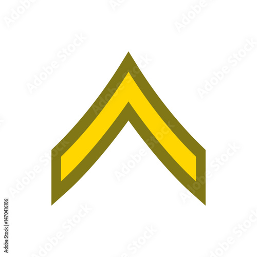Illustration of a single chevron shape in yellow with an olive green border on a white background