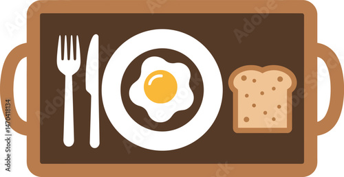 Breakfast tray with fried egg slice of bread and cutlery simple food meal vector illustration 
