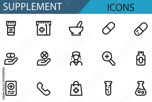 Collection of Health and Wellness Supplement Icons for Graphics